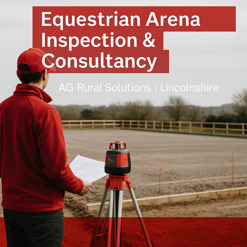 AG Rural Solutions equestrian arena consultancy in Lincolnshire inspecting arena drainage and base preparation.